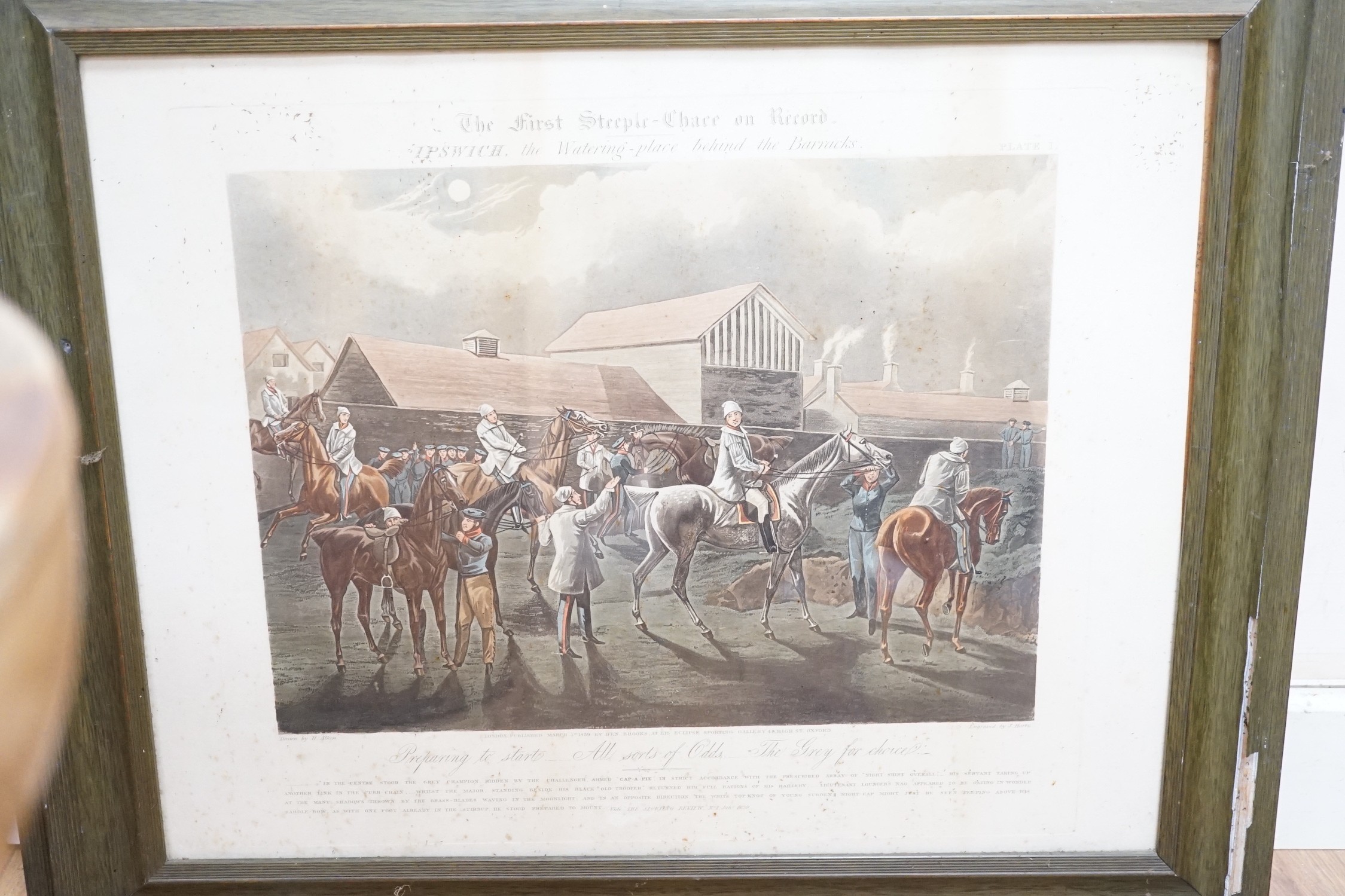 Harris after Alken, set of four coloured aquatints, 'The First Steeplechase on Record', overall 39 x 46cm